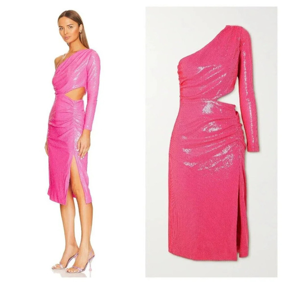 L'Agence Christie Pink Sequin One Shoulder Dress NWT $550 - Picture 3 of 11